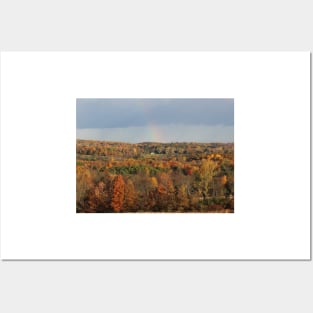 Fall Rainbow Over Hillside at Mill Road Posters and Art